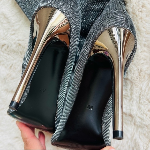 Guess silver sparkly high heel pointed toe sock boots - Picture 6 of 12